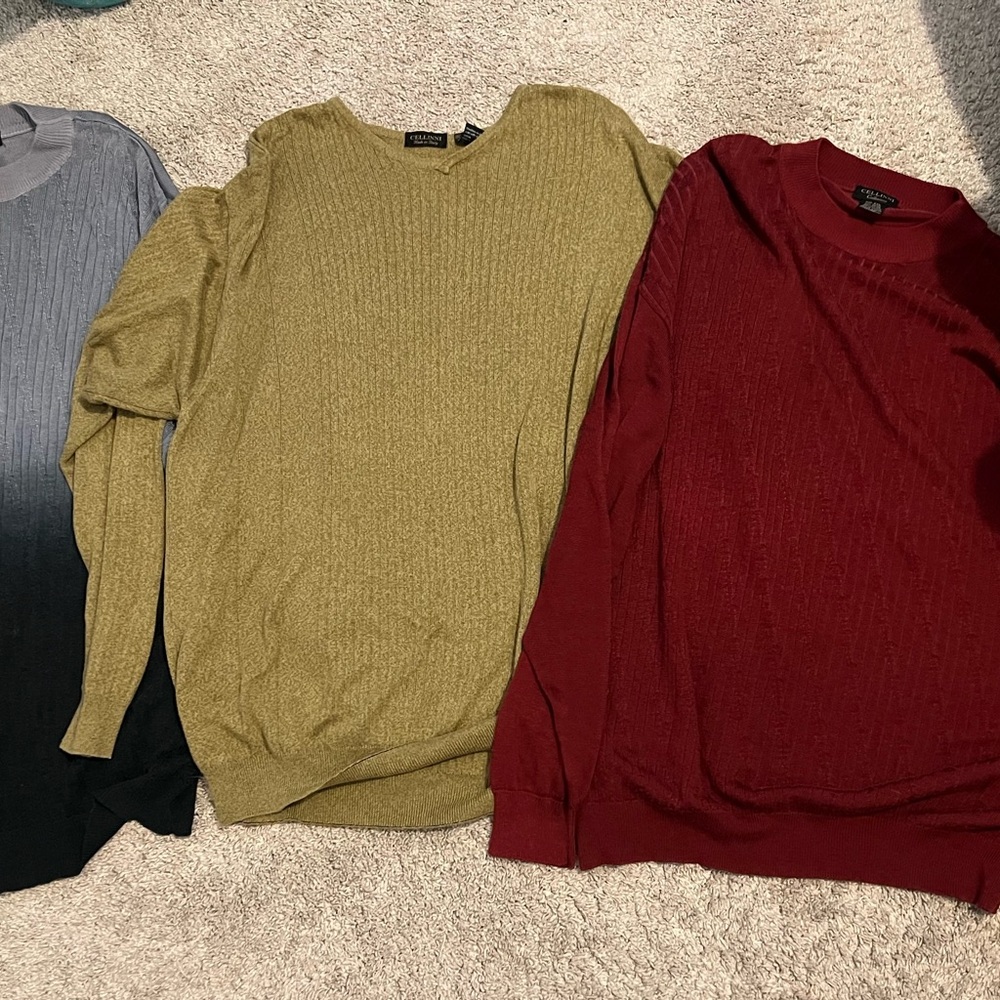 3 Vintage Cellinni Sweaters Mens XXL Polo Pullover Italy Long sleeve Grandpa